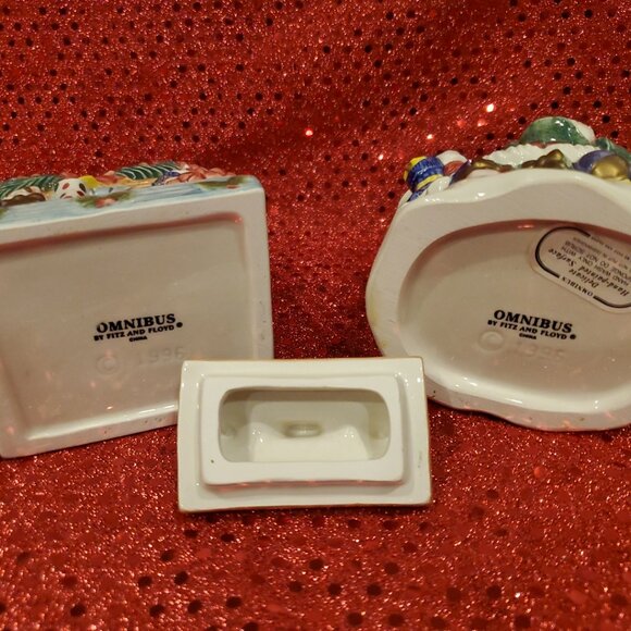 Vintage Fitz & Floyd Omnibus Toyland Santa Sugar/Creamer Figurine Set Christmas - Picture 7 of 10